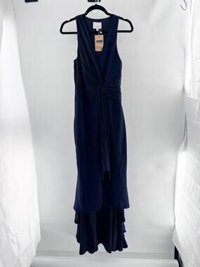 Cinq a Sept Sleeveless Tiered Ruffle Trim Maxi Dress Navy Blue Women's Size 4